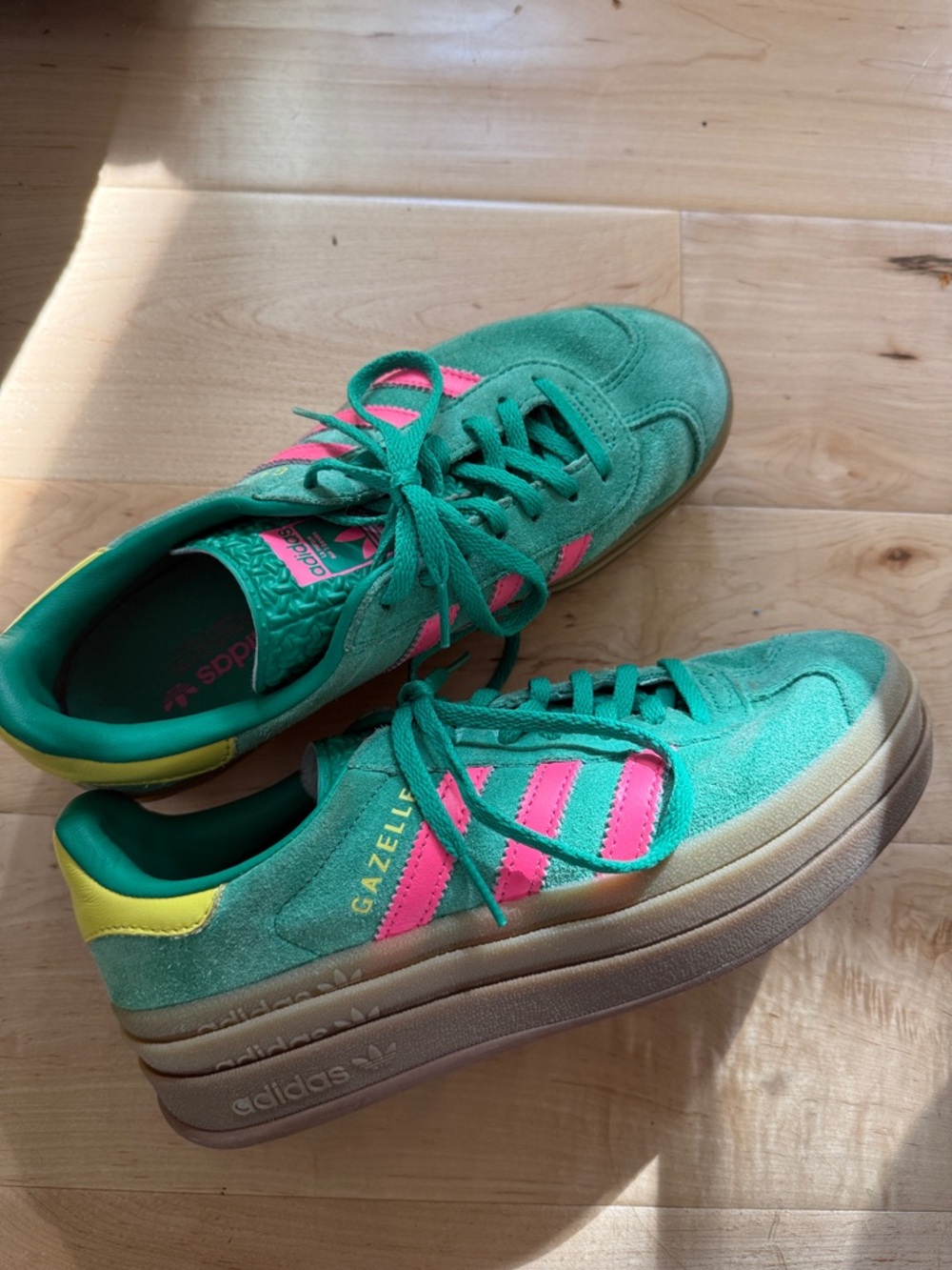 adidas Gazelle Sneakers in teal, pink, yellow